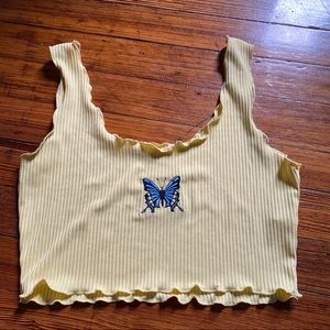 Yellow cropped tank with blue butterfly